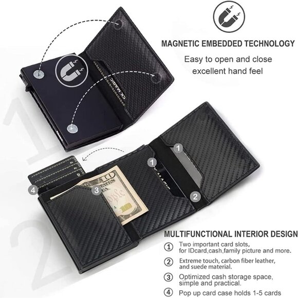 AirTag Smart Mens Wallet, Slim Minimalist Wallet with RFID Blocking Carbon Fiber - Picture 6 of 8